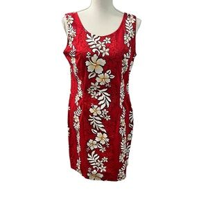Vintage Jade Fashions Floral Hawaiian Print Sleeveless Dress Luau Made in Hawaii
